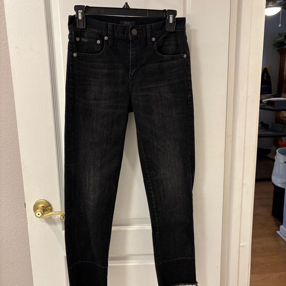 Polo by Ralph Lauren Women's Black Ankle Jeans Frayed Hems Preppy size 25
